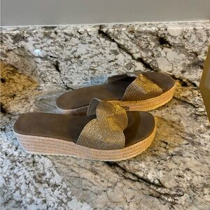 Gold platform sandals, 9.5
